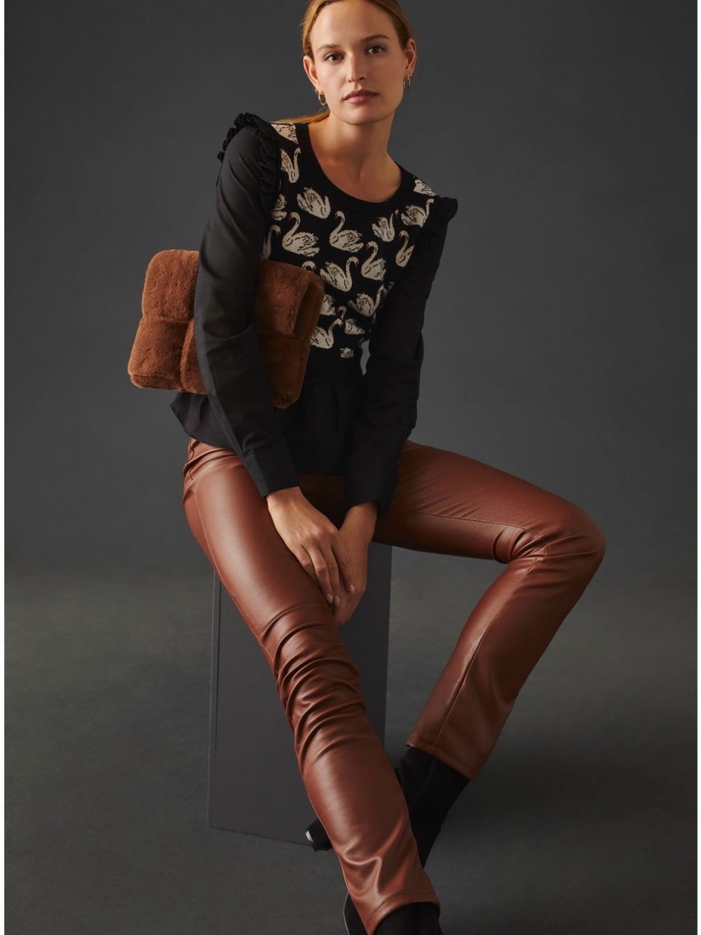 Maeve Ruffled Twofer Sweater Vest in Black Swans